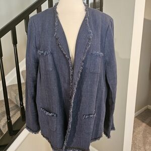 Soft Surroundings – A True-Blue Look in Linen/Frayed Edges Jacket (Size 3X)